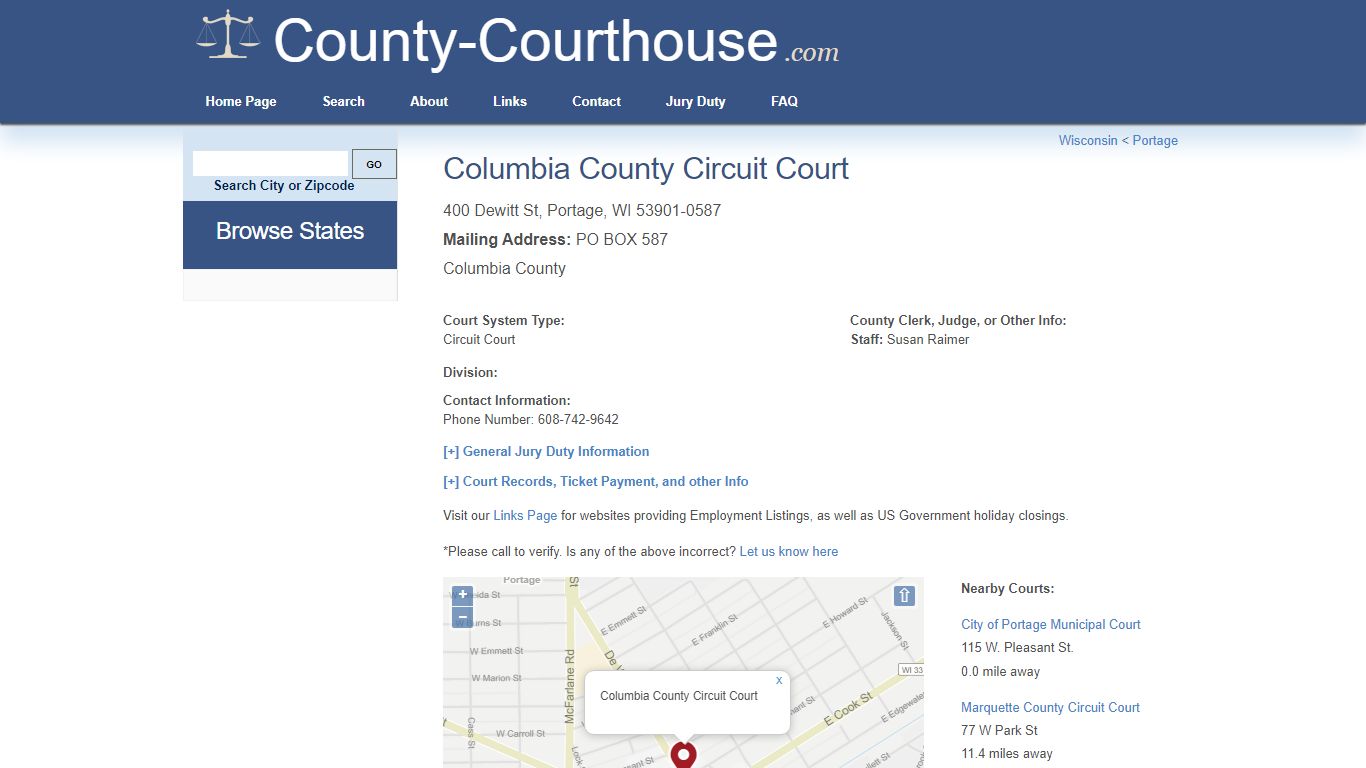 Columbia County Circuit Court in Portage, WI - Court Information