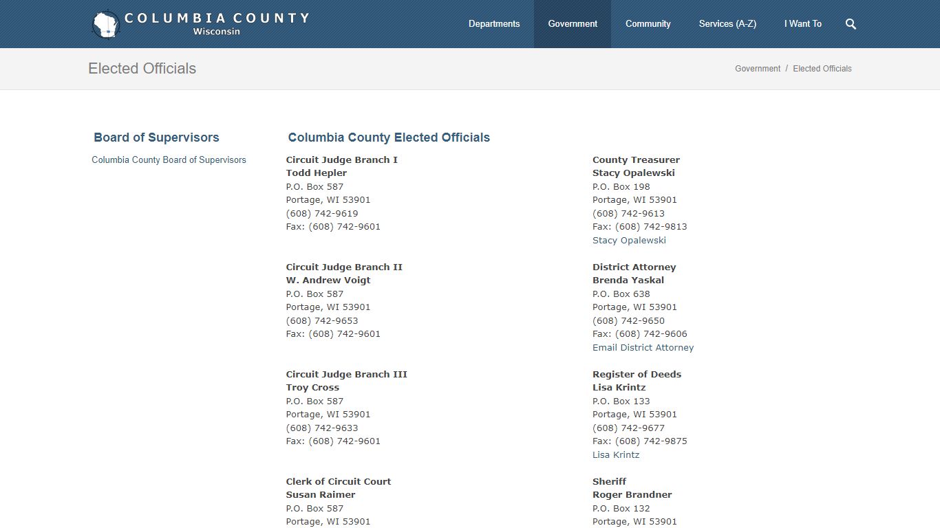 Columbia County - Elected Officials