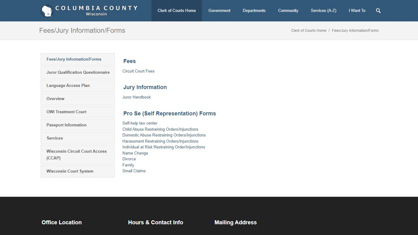 Columbia County Clerk of Courts Forms